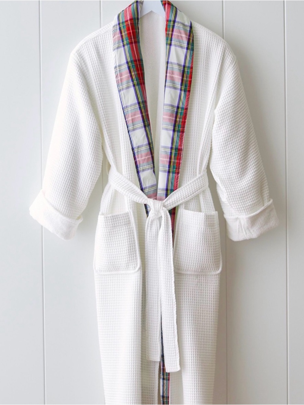 Pottery Barn NWT Waffle Weave Resort Stewart Plaid Robe Unisex Large 100% Cotton